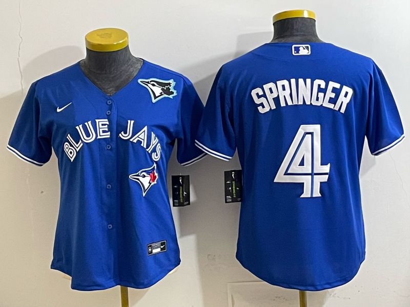 Women 2025 Nike Toronto Blue Jays #4 Springer Blue Game MLB Jersey 04